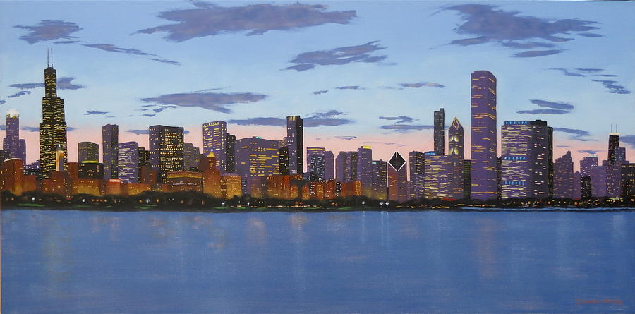 Chicago Skyline -- Evening Approaches Painting by J Loren Reedy