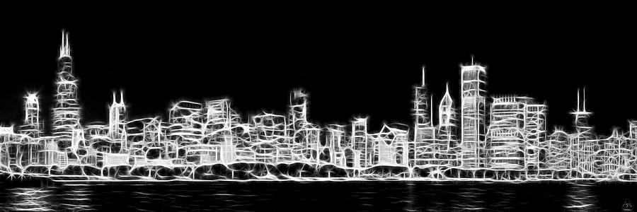 Chicago Skyline Fractal Black and White Photograph by Adam Romanowicz