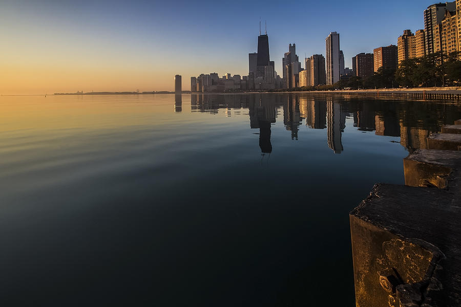 North Avenue Beach Photograph - Chicago Skyline just after the sun comes up by Sven Brogren