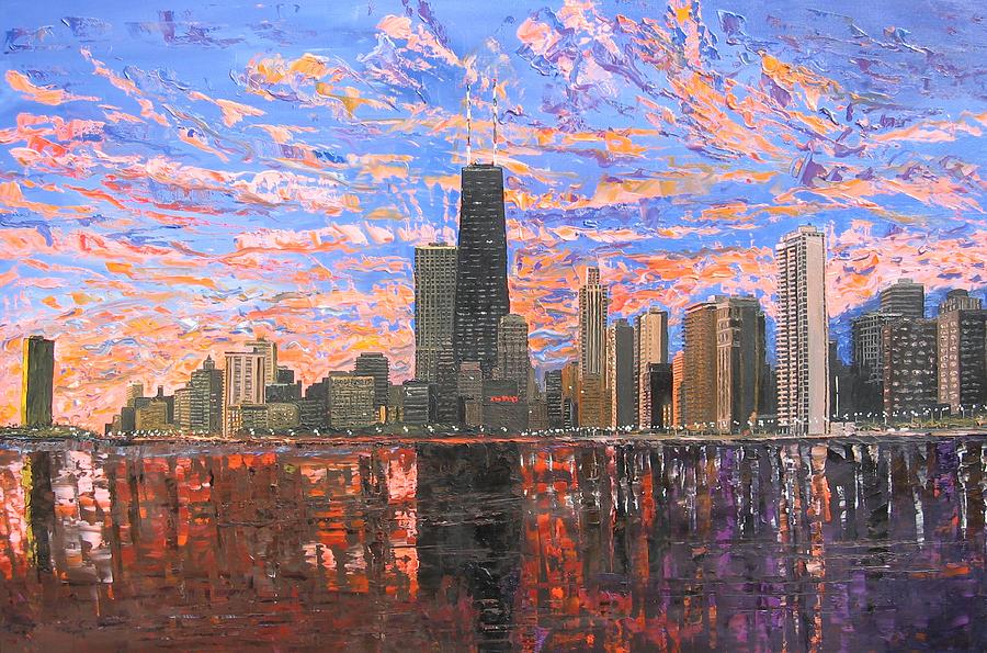 Chicago Skyline - Lake Michigan Painting by Mike Rabe - Pixels