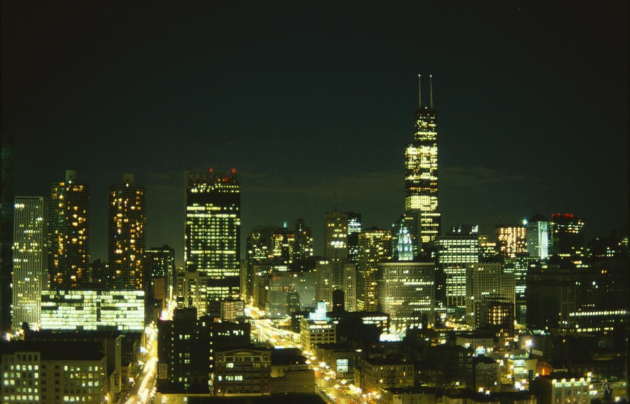 Chicago Skyline May 1983 night Photograph by Lee Newell