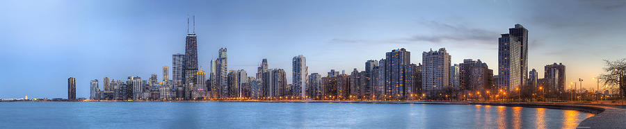 Chicago Skyline Night Panorama Photograph