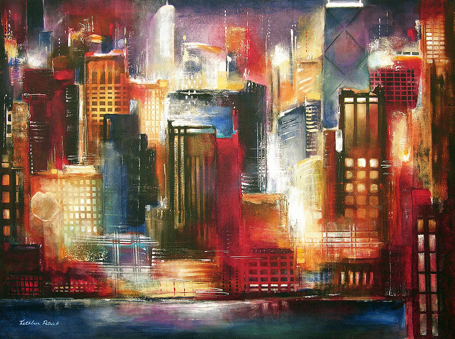 Chicago Skyline - One Evening In Chicago Painting by Kathleen Patrick