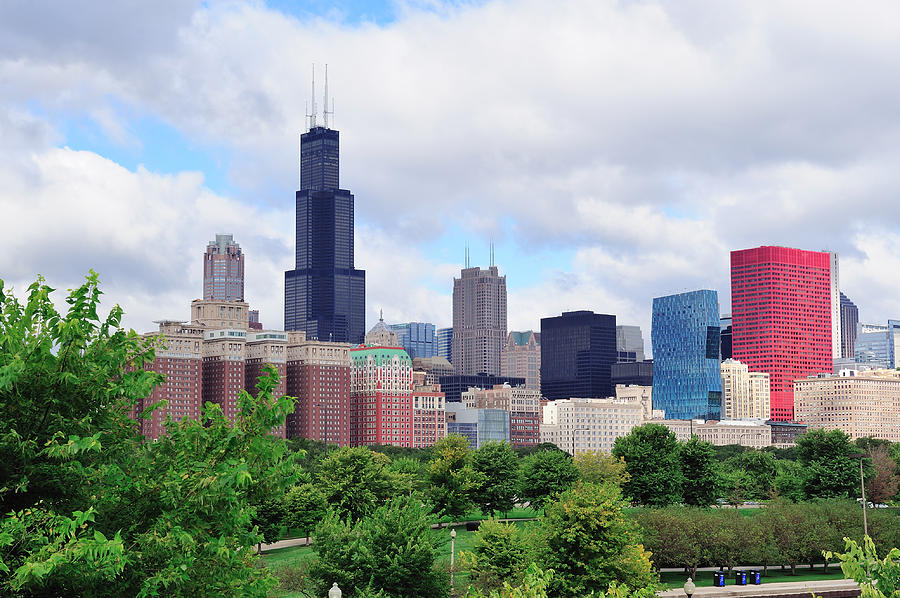 Chicago skyline over park Photograph by Songquan Deng