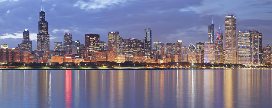 Chicago Skyline Panorama at Night Photograph by S. Greg Panosian
