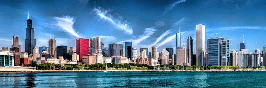 Chicago Painting - Chicago Skyline Panorama by Christopher Arndt