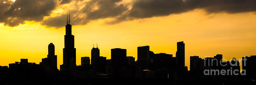 Chicago Skyline Panorama Sunset Photo Photograph by Paul Velgos
