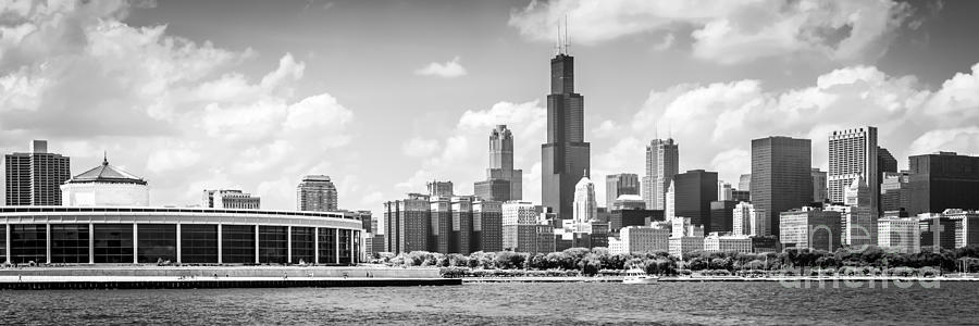 Chicago Skyline Panoramic Picture in Black and White Photograph by Paul Velgos