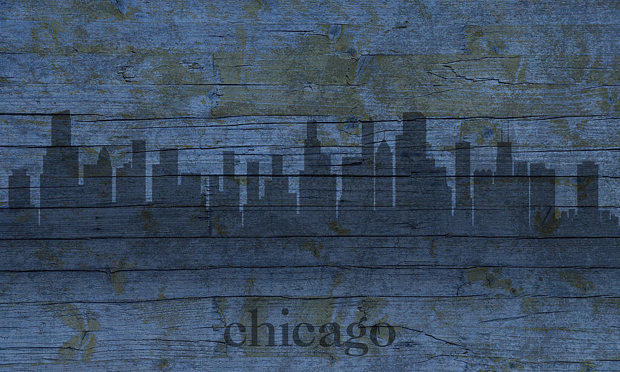 Chicago Mixed Media - Chicago Skyline Silhouette Distressed on Worn Peeling Wood by Design Turnpike