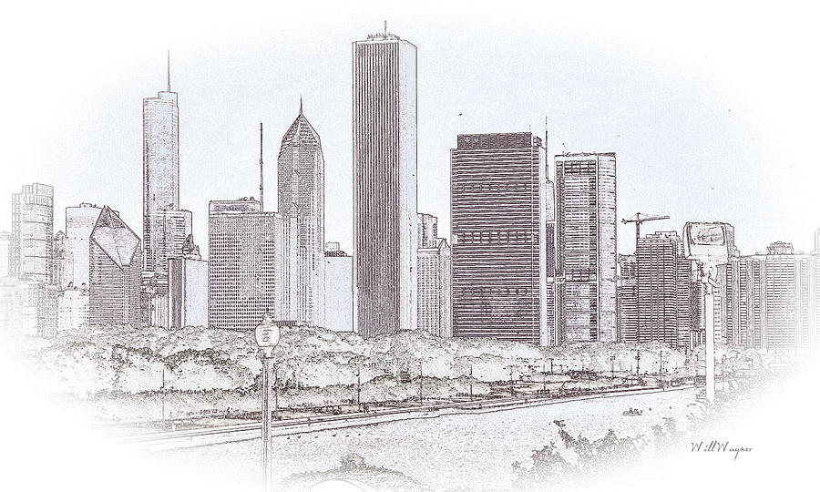 Chicago Skyline - sketch Photograph by Will Wagner