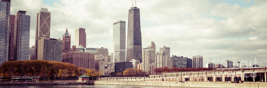 Chicago Skyline Vintage Panorama Picture Photograph by Paul Velgos