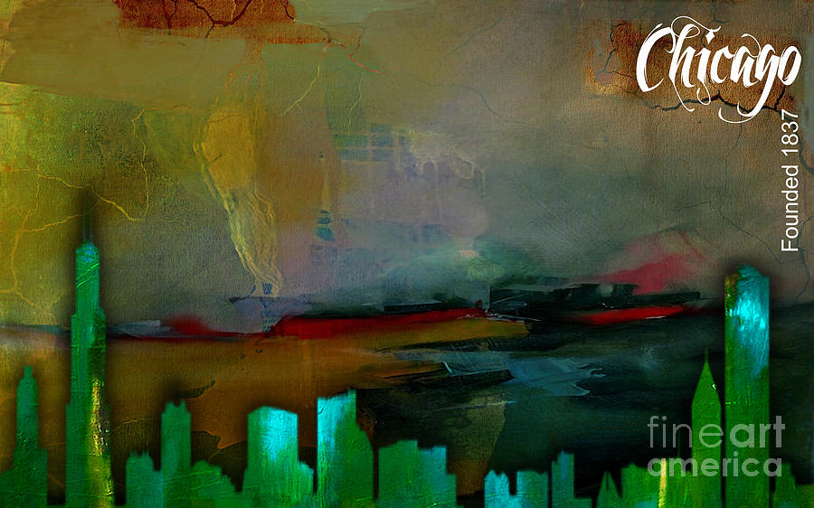 Chicago Map Mixed Media - Chicago Skyline Watercolor by Marvin Blaine