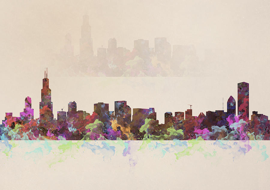 Chicago Skyline Watercolor Painting Painting by Georgeta Blanaru