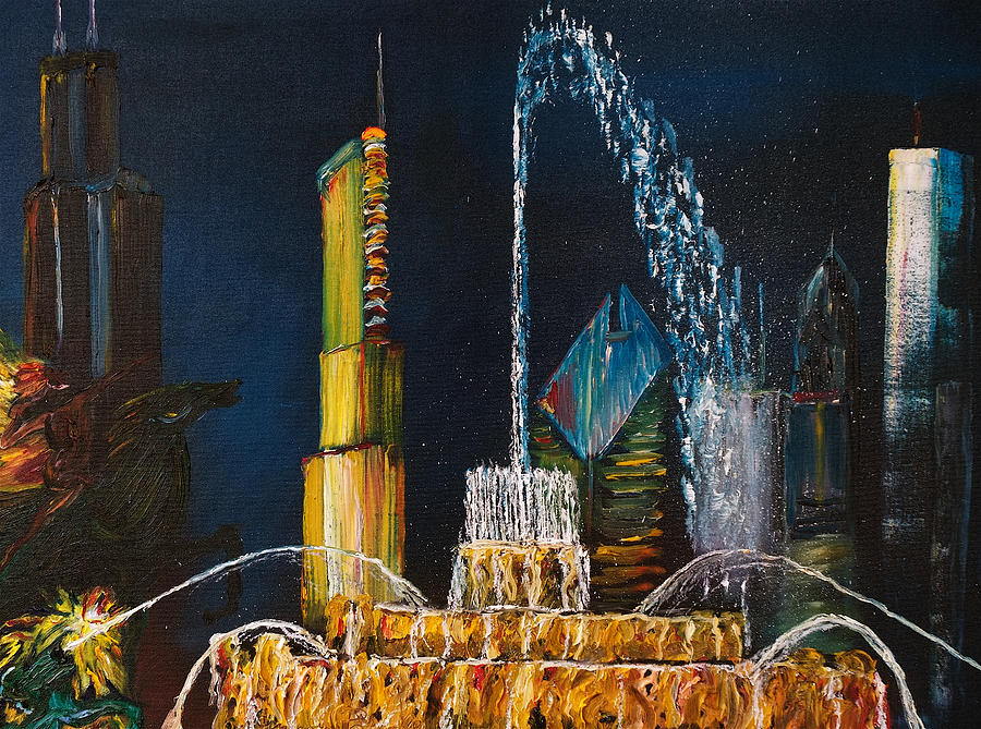 Chicago Painting - Chicago Skyline with Buckingham Fountain by Gregory Contemporary Art