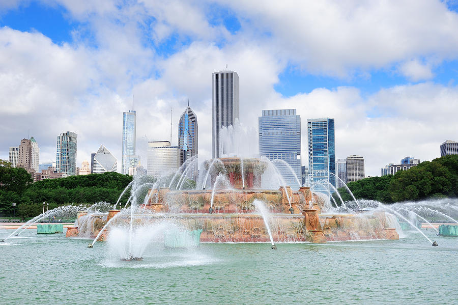Chicago skyline with Buckingham fountain Photograph by Songquan Deng