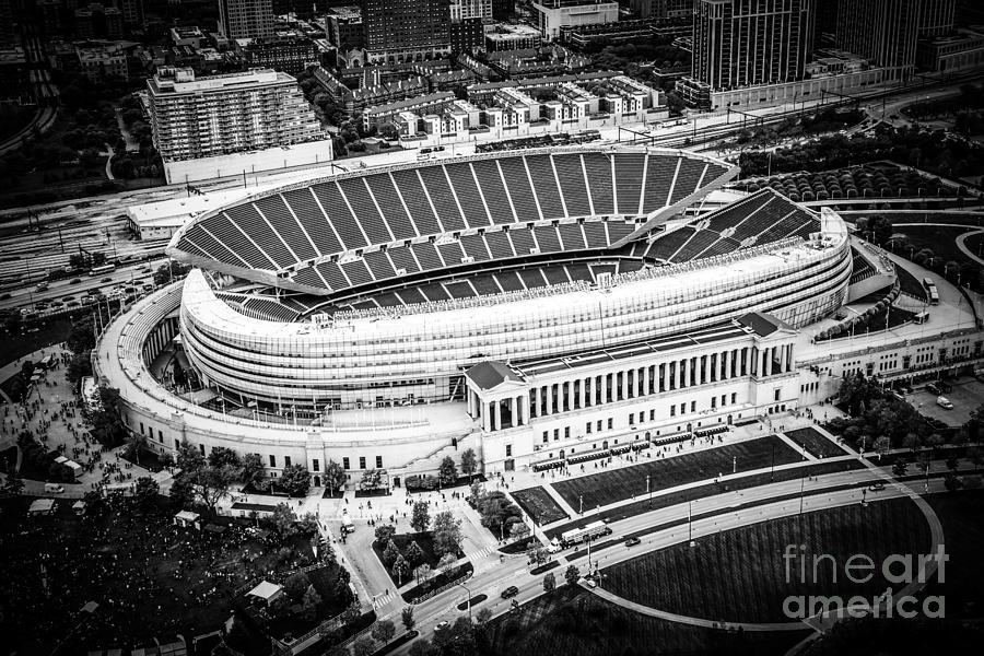 Chicago Soldier Field Aerial Picture in Black and White Photograph by Paul Velgos