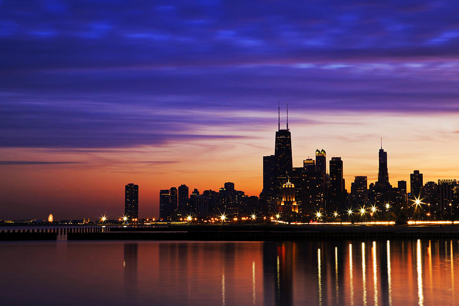 Chicago Sunset Skyline And Lake Michigan Photograph by Anna Floridia