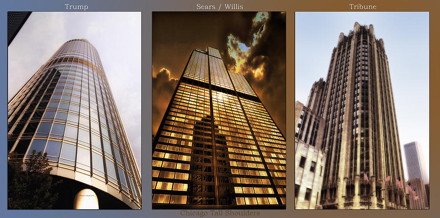 Chicago Tall Shoulders Trump Sears Tribune Triptych 3 Panel 02 Photograph by Thomas Woolworth