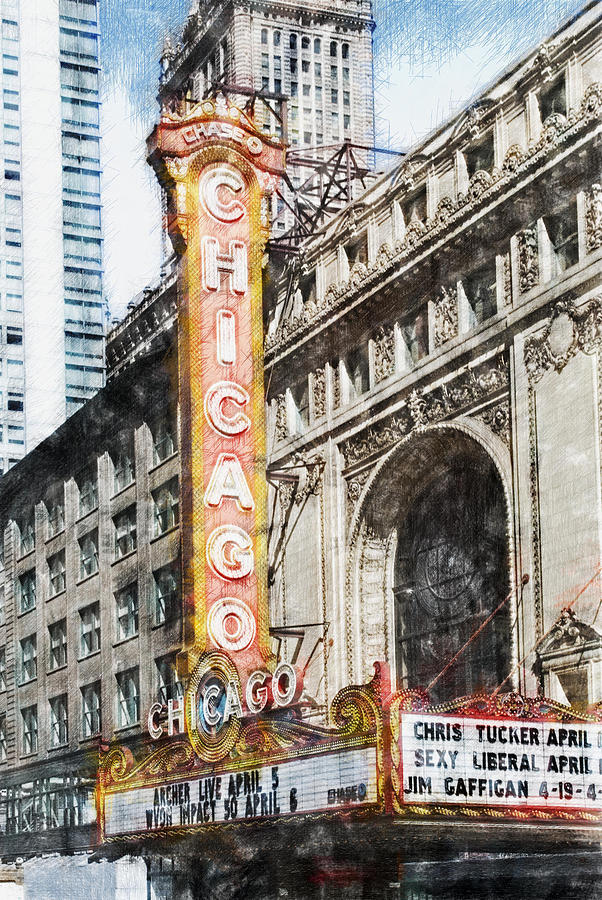 Chicago Theater 5599 Light Coloredpencils Hp Digital Art