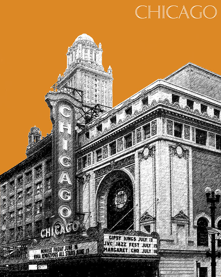 Architecture Digital Art - Chicago Theater - Dark Orange by DB Artist