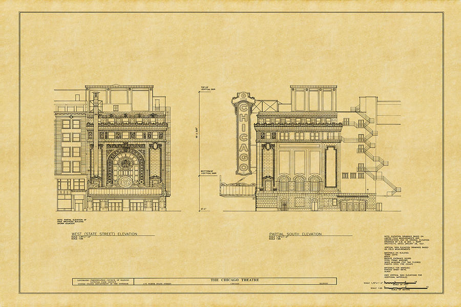 Chicago Photograph - Chicago Theatre Blueprint 2 by Andrew Fare