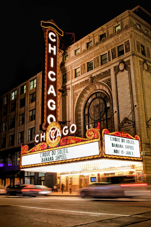 Chicago Theatre Marquee Sign at Night Painting by Christopher Arndt