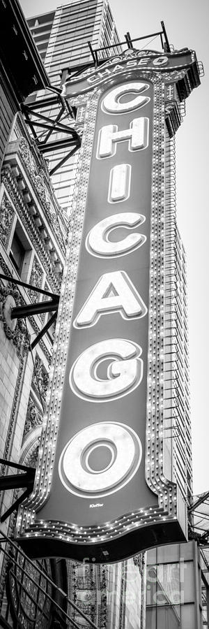 Chicago Theatre Sign Black And White Panorama Photograph