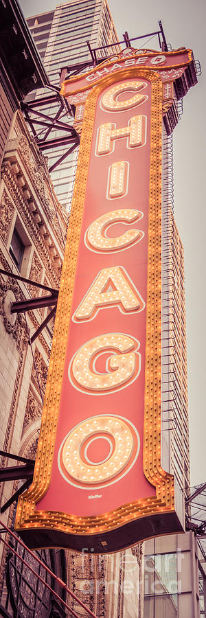 Chicago Theatre Sign Vertical Panorama Picture Photograph by Paul Velgos