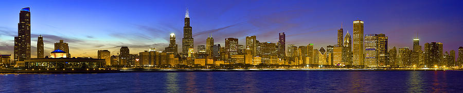 Chicago Photograph - Chicago Ultrawide Panorama Sunset by Donald Schwartz