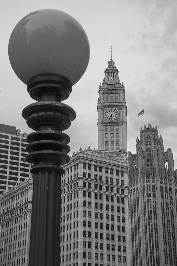 Chicago Water Tower and Clock Black and White Photograph by John McGraw