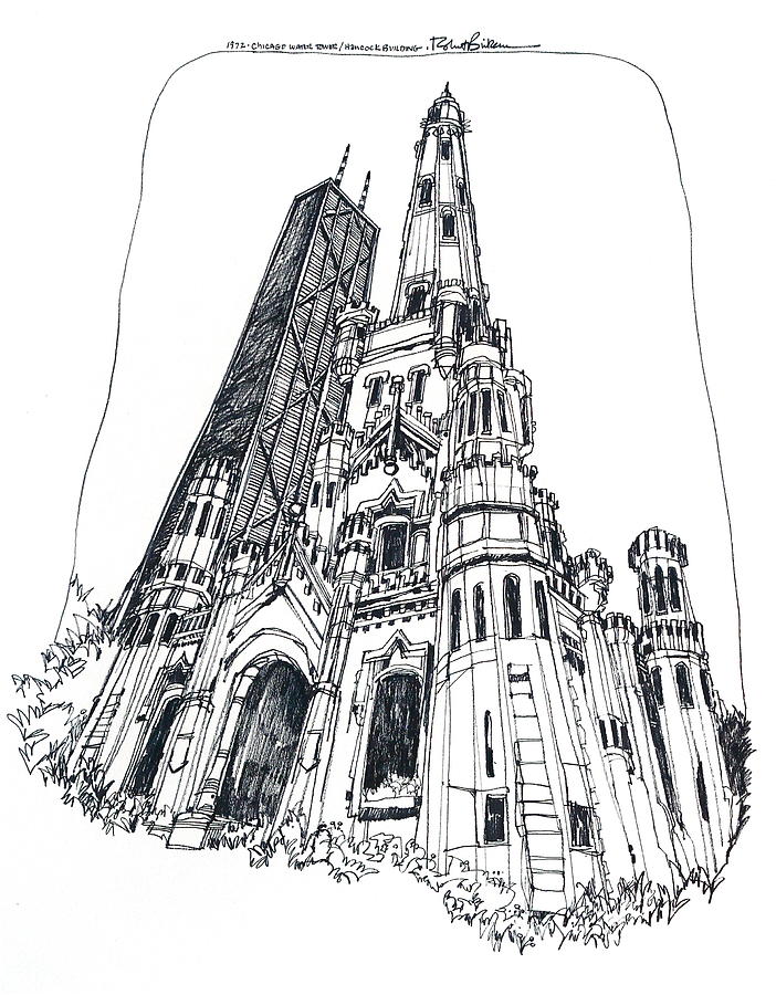 Chicago Water Tower and Hancock Bldg Drawing by Robert Birkenes