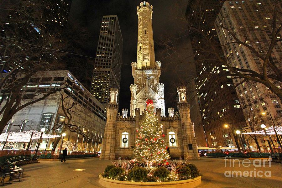 Chicago Water Tower at Christmas by Michael Paskvan