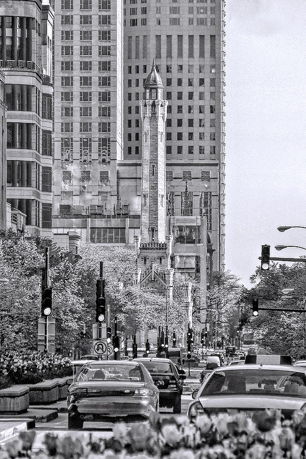 Chicago Water Tower Beacon Black and White Photograph by Christopher Arndt