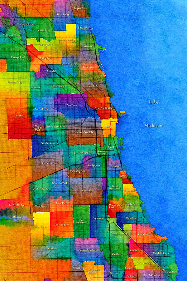 Chicago Digital Art - Chicago Watercolor Map by Paul Hein