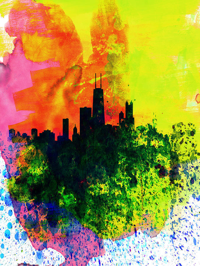 Chicago Painting - Chicago Watercolor Skyline by Naxart Studio
