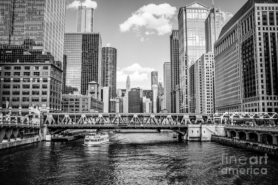 Chicago Wells Street Bridge Black and White Picture Photograph by Paul Velgos