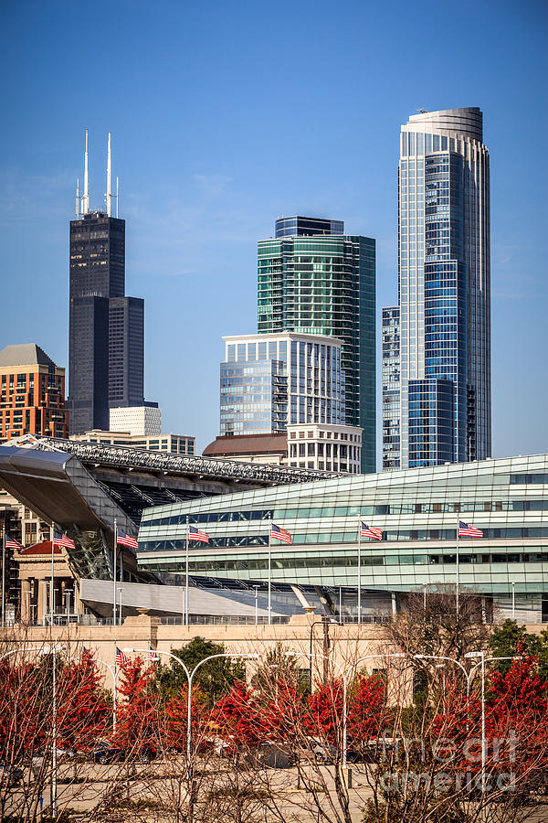 Chicago Bears Photograph - Chicago with Soldier Field and Sears Tower by Paul Velgos