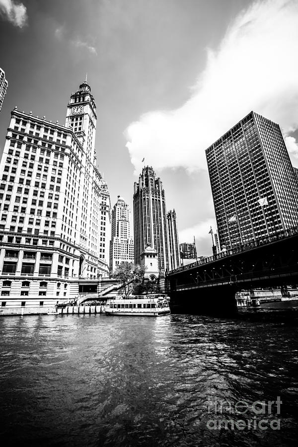 Chicago Wrigley Tribune Equitable Buildings Black and White Phot Photograph by Paul Velgos