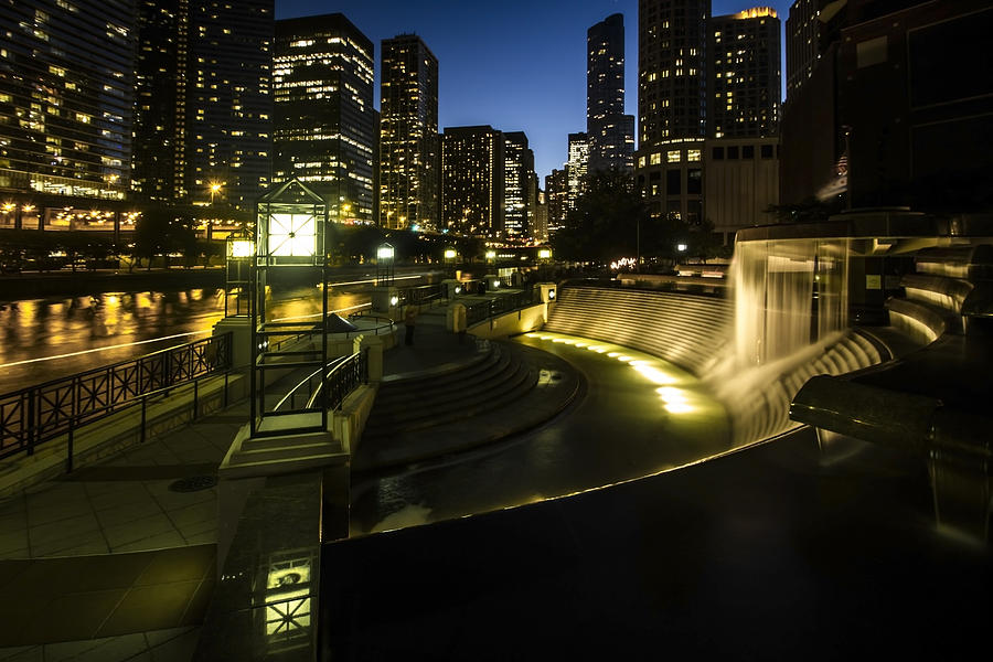Chicago Photograph - Chicagos centennial fountain and skyline by Sven Brogren