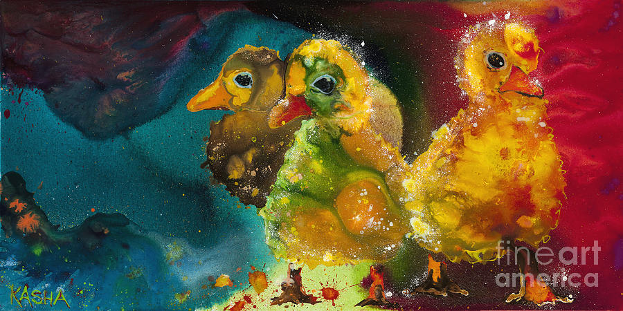 Chick Trio Painting by Kasha Ritter