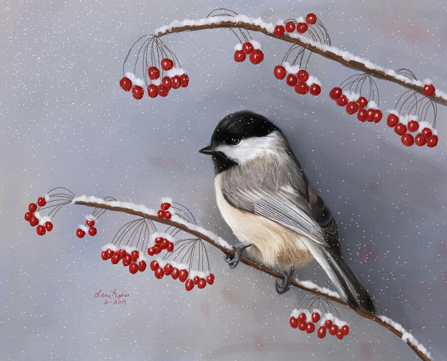 Chickadee and Berries Digital Art by Lena Auxier