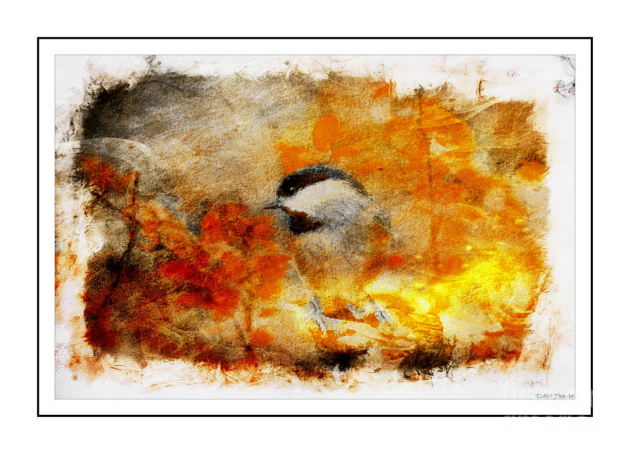 Chickadee and the Hiding Caterpillar - Digital Paint 7 Photograph by Debbie Portwood