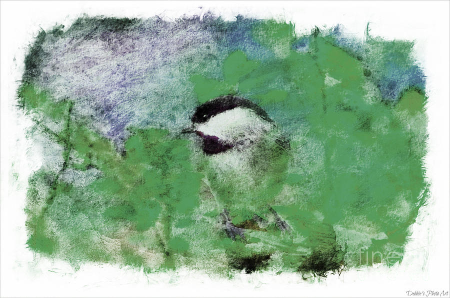 Chickadee and the Hiding Caterpillar - Digital Paint 8 Photograph by Debbie Portwood