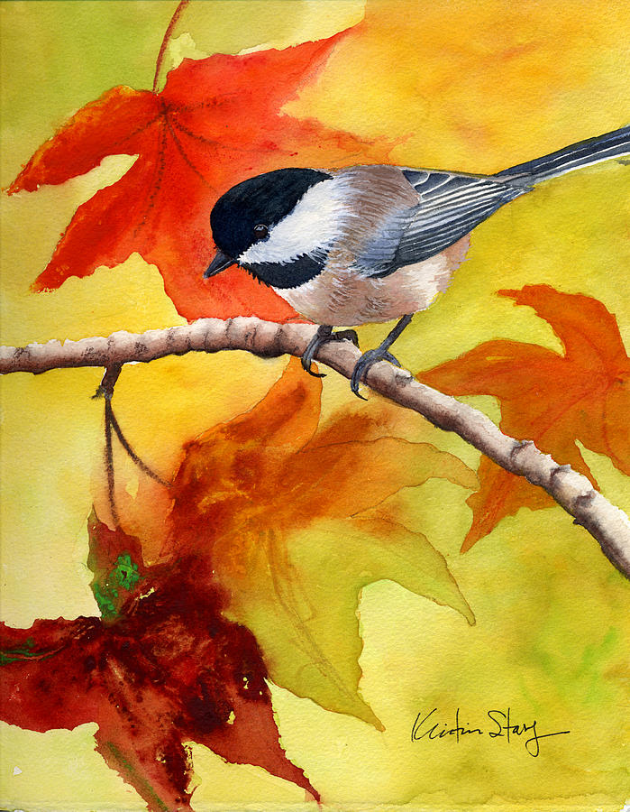 Chickadee Autumn Painting by Kristina Storey