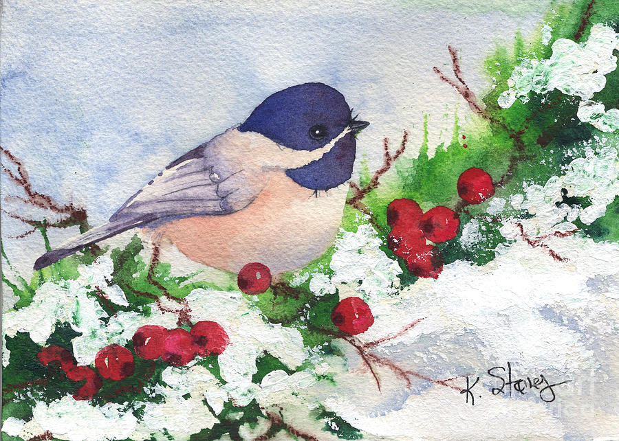 Chickadee Berry Painting by Kristina Storey - Fine Art America