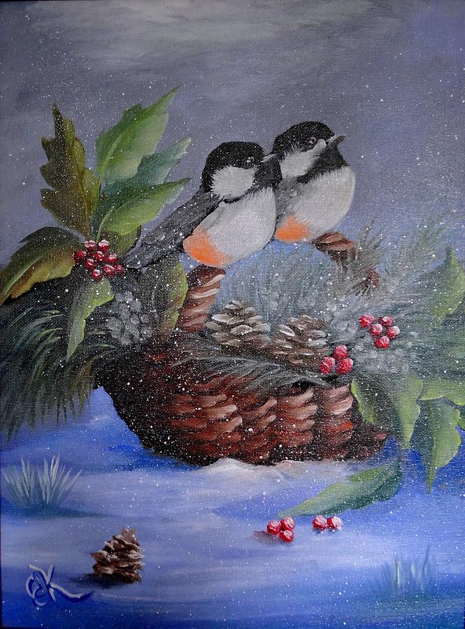 Christmas Cards Painting - Chickadee dee dee by Fineartist Ellen