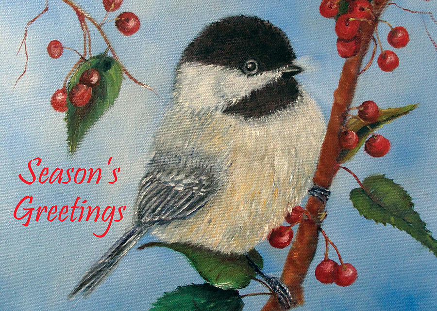 Chickadee Holiday Card Painting by Loretta Luglio