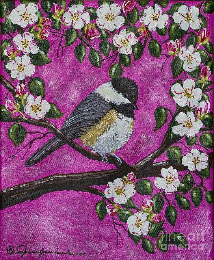 Chickadee in Apple Blossoms Painting by Jennifer Lake