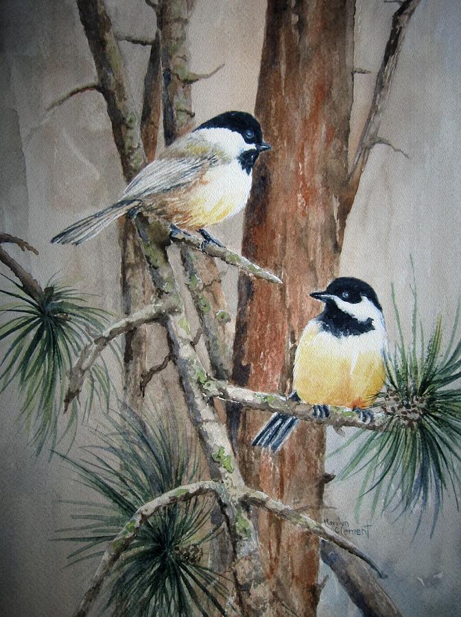 Bird Painting - Chickadee Pair by Marilyn  Clement