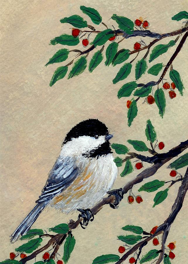 Chickadee Set 13 Bird 1 Detail Print Painting by Kathleen McDermott